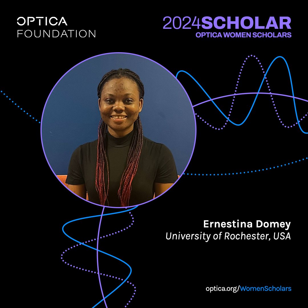 OpticaWorldwide's tweet photo. Meet Ernestina Domey, a 2024 member of the Optica Women Scholars!

As a biomedical engineering student at @UofR, her academic path focuses on improving healthcare by implementing cutting-edge optical technologies.

Learn more about the Women Scholars: https://t.co/AEQUuLTF3g https://t.co/pqmef7T9Z7