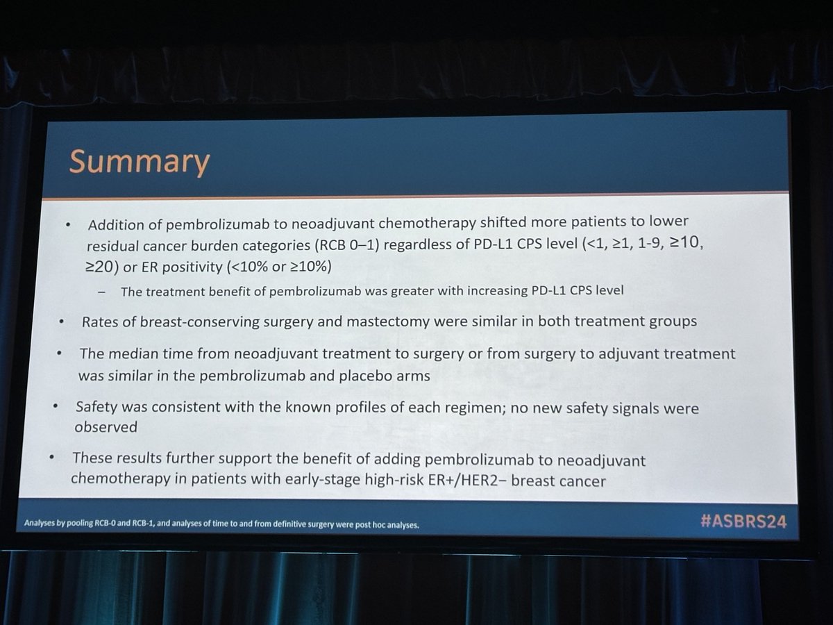 Wonderful presentation of surgical outcomes from KEYNOTE-756 (pembro for ERpos breast cancer) <a href="/ASBrS/">ASBrS</a> #ASBrS24