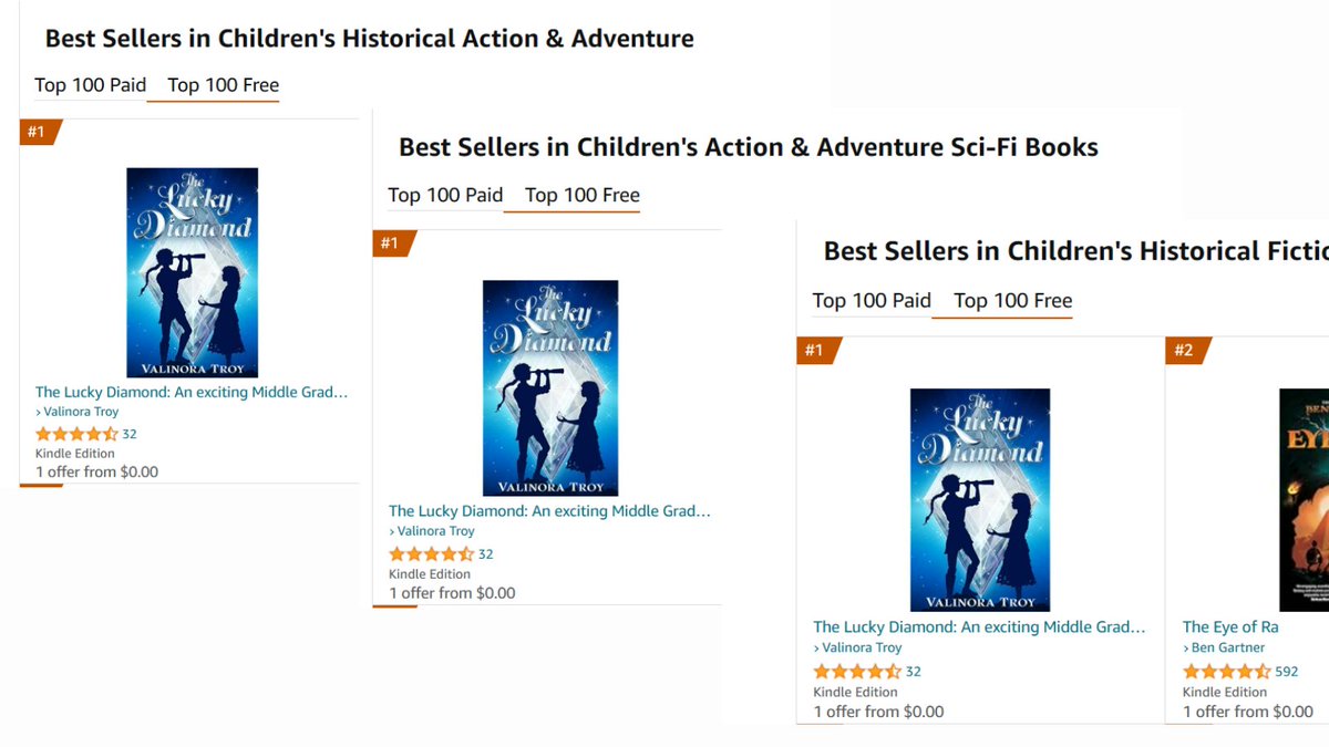 I don't know how this works but it's pretty cool to be Number 1 in 3 categories!!  🤩🤩

A HUGE thank you to every one who has picked up a copy of #TheLuckyDiamond this weekend

#kidlit #Narratessindiesale #middlegrade #fantasy