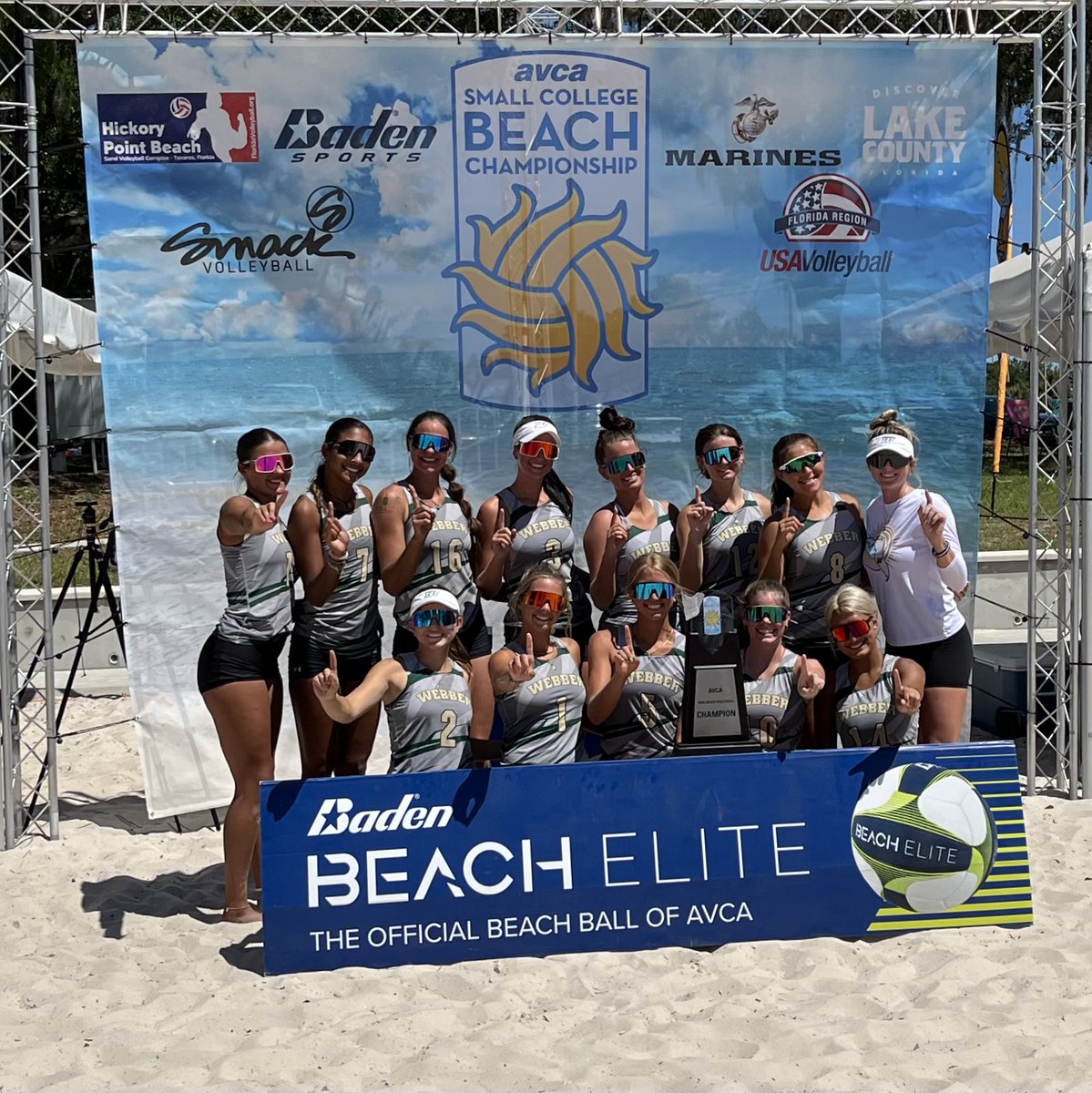 AVCAVolleyball's tweet photo. The first team champion has been crowned at the AVCA Small College Beach Championships!
@WebberAthletics beat @UMobileRams, 3-1, to take home the NAIA title. Lily Arnold &amp; Janna Morrissey of Webber &amp; Aspen Adams &amp; Jordan Wood of Mobile named to the All-Tournament team. https://t.co/prUMtcF527