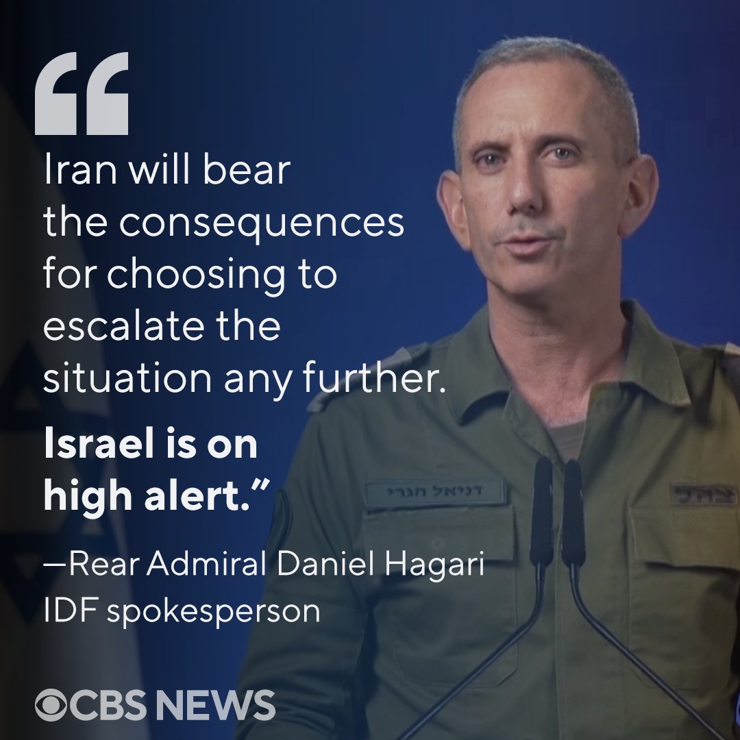 The Israel Defense Forces said Saturday that it is "prepared for all scenarios" if Iran attacks, and that it "will take the necessary steps" against Iran to protect the Israeli people. cbsn.ws/4ay3VMv