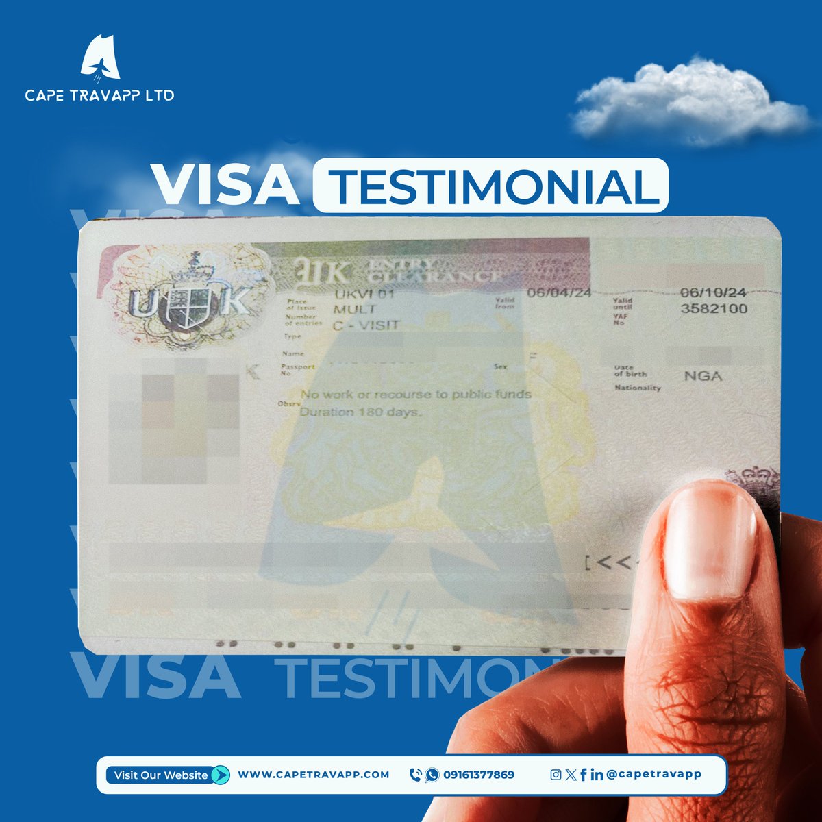 capetravapp's tweet photo. Thrilled to share the exciting news of another
Visa approved! πβοΈ Grateful for the seamless process. Start your UK visa application journey today. π¬π§
#visatestimonial #capetravels #capetravapp https://t.co/V4qnWtqgah