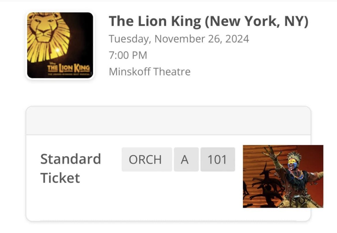 Just got my front row ticket for #TheLionKing . . . I know it’s not until November, but I’m a planner! An early planner! #ThanksgivingVacation2024 #mroshieldsvacations 🦁 🦒 🎶