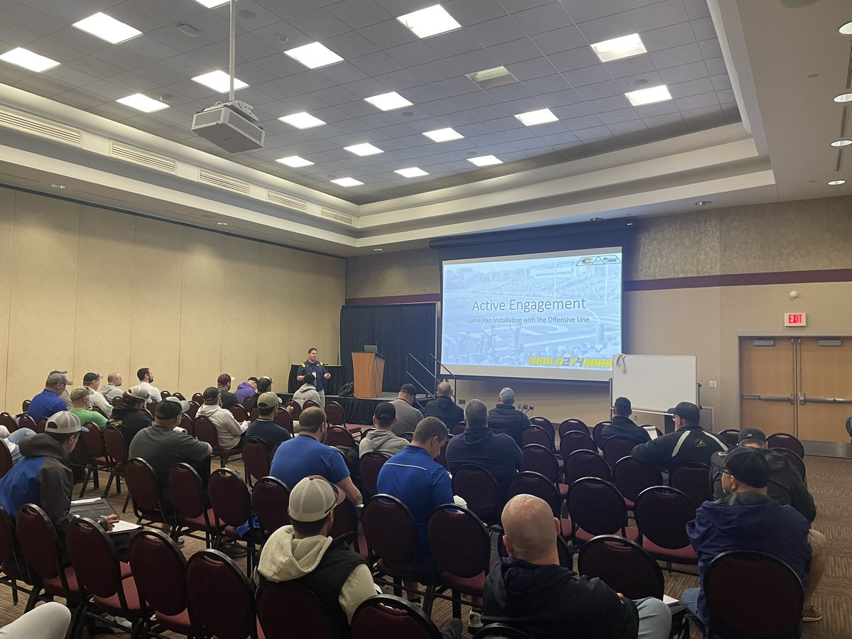 Great to hear <a href="/CoachMcHugh62/">Mike McHugh</a> talk O-Line play at NDHSCA Football Clinic!

#ROLLGOLDS x #CTM25