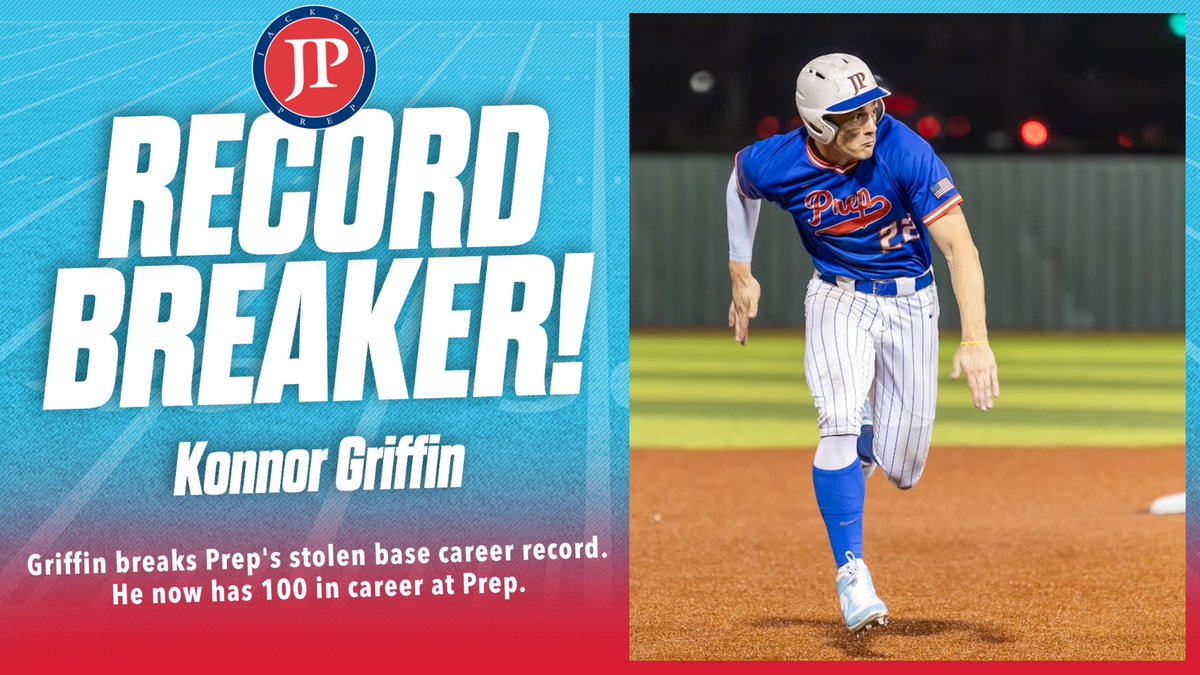Congratulations KG! <a href="/KonnorGriffin22/">Konnor Griffin</a> stands alone at the top of Prep’s career stolen base record. With his 1st stolen base last night he broke one of Prep’s greats <a href="/ealy_1k/">Jerrion Ealy</a> record. These are two of the many great players to come through Jackson Prep.