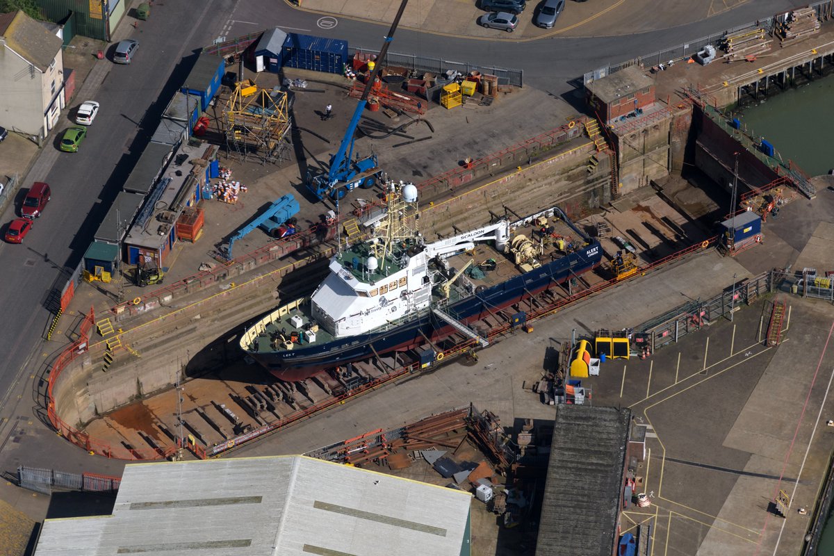 Aerial image: The Trinity House Alert 'Rapid Intervention Vessel' in dry dock on the North Quay - Lake Lothing, Lowestoft in Suffolk #TrinityHouse #Lowestoft #aerial #image #Suffolk #DryDock
