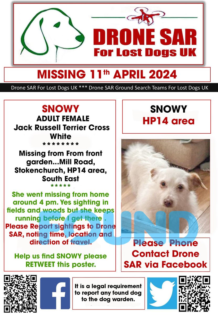 #Reunited SNOWY has been Reunited well done to everyone involved in her safe return 🐶😀 #HomeSafe #DroneSAR