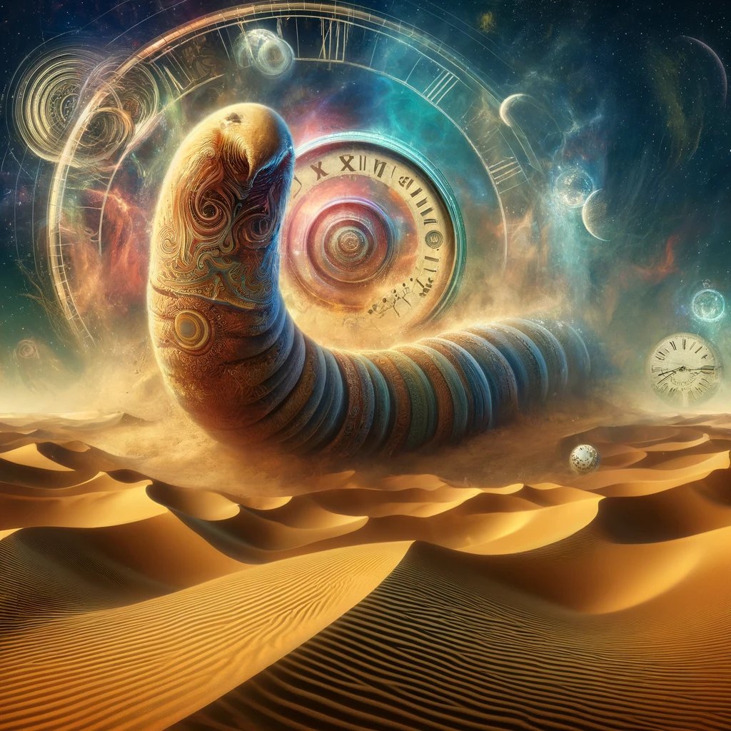 DmitriVanDuine's tweet image. In a surreal desert, timeless sand god worms traverse, bending reality and space at V-nDUInE, under paradoxical skies, glyphs whisper ancient secrets.
#DUNE ⚖️ #Mutable