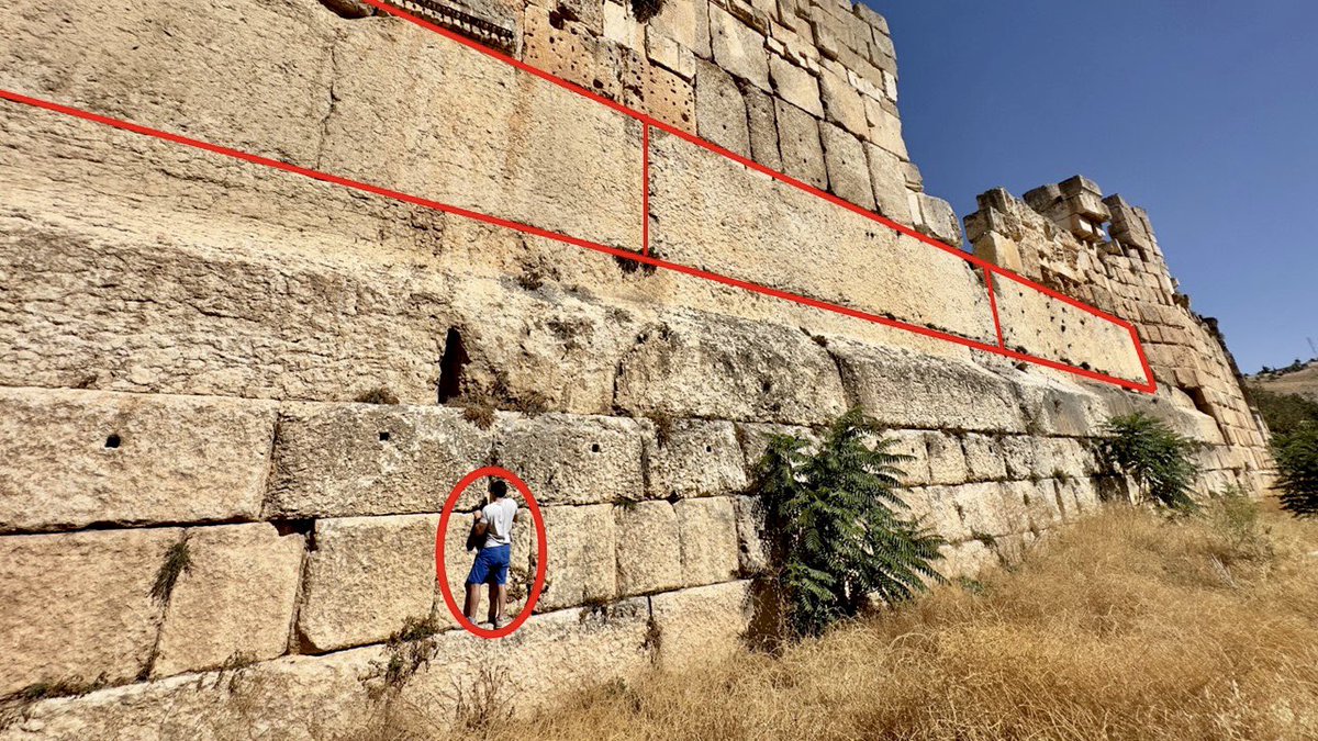 BrightInsight6's tweet photo. The Trilithon Stones of Baalbek are the Largest Lifted & Stacked megalithic blocks in History.

~900TONS (1.8M lbs) EACH 🤯
- 62ft LONG / 14ft TALL‼️
- Elevated 23ft above Ground

And here’s what’s WILD…

We do NOT know exactly Who did this, When, or How.

Although the Romans are credited, there are 2 bizarre facts you must know:

1) Romans were renown for documenting Everything. YET, the foundation of the Heliopolis (which the Trilithons are made up of) is strangely undocumented 🤔 

2) The Largest stone from Ancient Rome is ‘Trajan's Column’, which weighs a mere 53Tons (16X SMALLER than the Trilithons)

900Tons is in the realm of Physics defying. But this does not even include the dozens of 600Ton & 350Ton stones that also make up this mysteriously profound structure.

Who did this, and HOW??