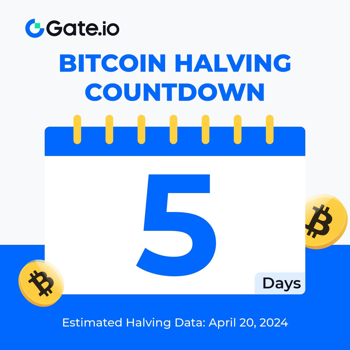 #Bitcoin Halving Countdown⏰ Only 5⃣️ Days away from the 4th $BTC halving. Countdown with us: gate.io/explore/bitcoi…
