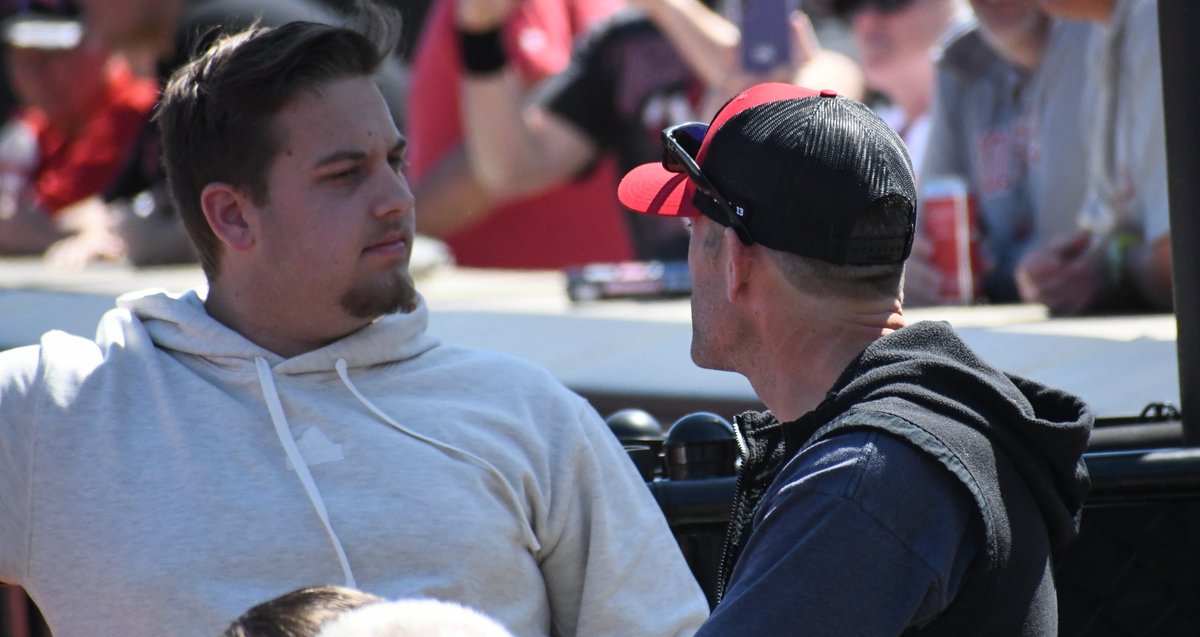 jdemling's tweet photo. Louisville AD Josh Heird and @Brohm_brady spotted at Louisville baseball game today by @michaelmccammon 

Cards up 9-5. https://t.co/tZriN0wPhK