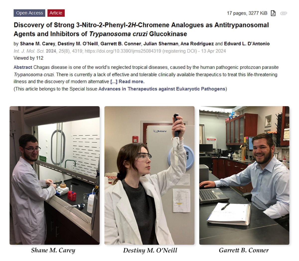 13 April 2024 Bluffton, South Carolina I am very excited to report that our manuscript was published this morning in @IJMS_MDPI on #ChagasDisease & #HAT research. Many thanks to the entire team for all of the hard work that went into this project. mdpi.com/2750474