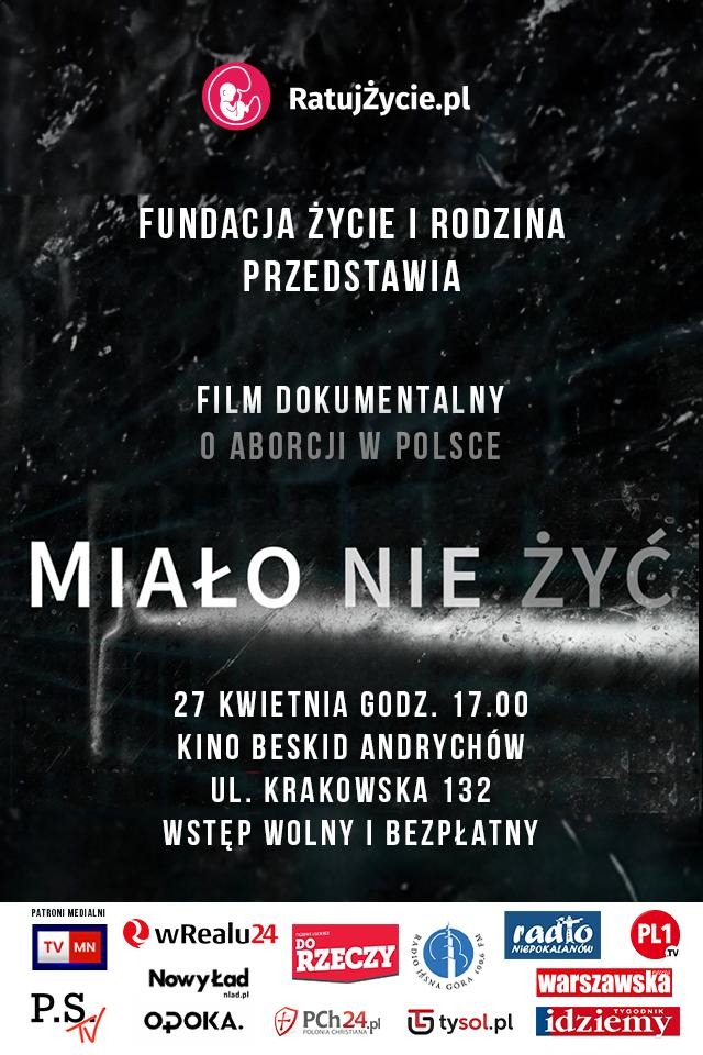 'Miało nie żyć' - najmocniejszy film dokumentalny o aborcji w Polsce.

Andrychów 27 kwietnia 2024 godz. 17:00. Wstęp wolny i bezpłatny.

Zapraszamy!

Żebyś nie mówił, że nie wiedziałeś, czym jest aborcja...

#ratujzyciepl #ratujzycie #antyabo #zatrzymajaborcje #mialoniezyc