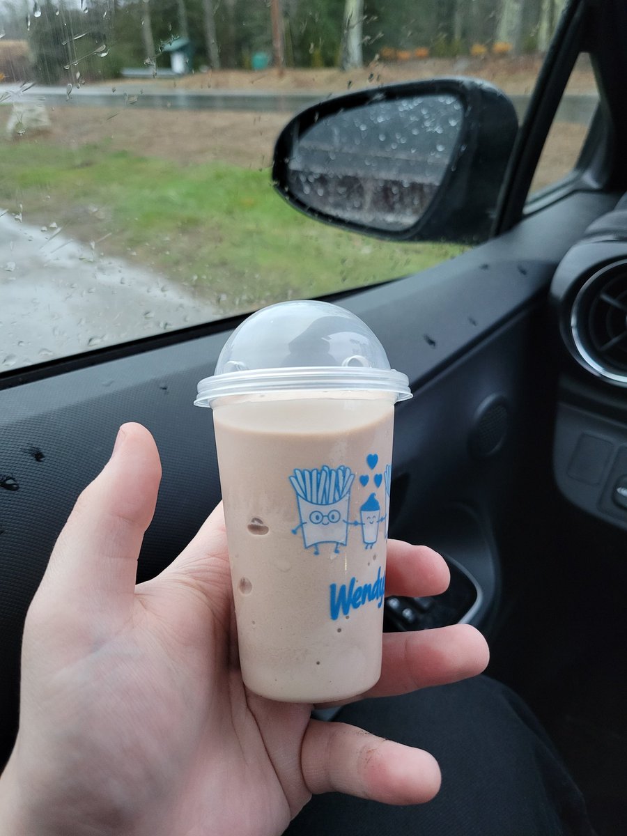 A "baby sized" chocolate frosty, in a normal sized vanilla hand