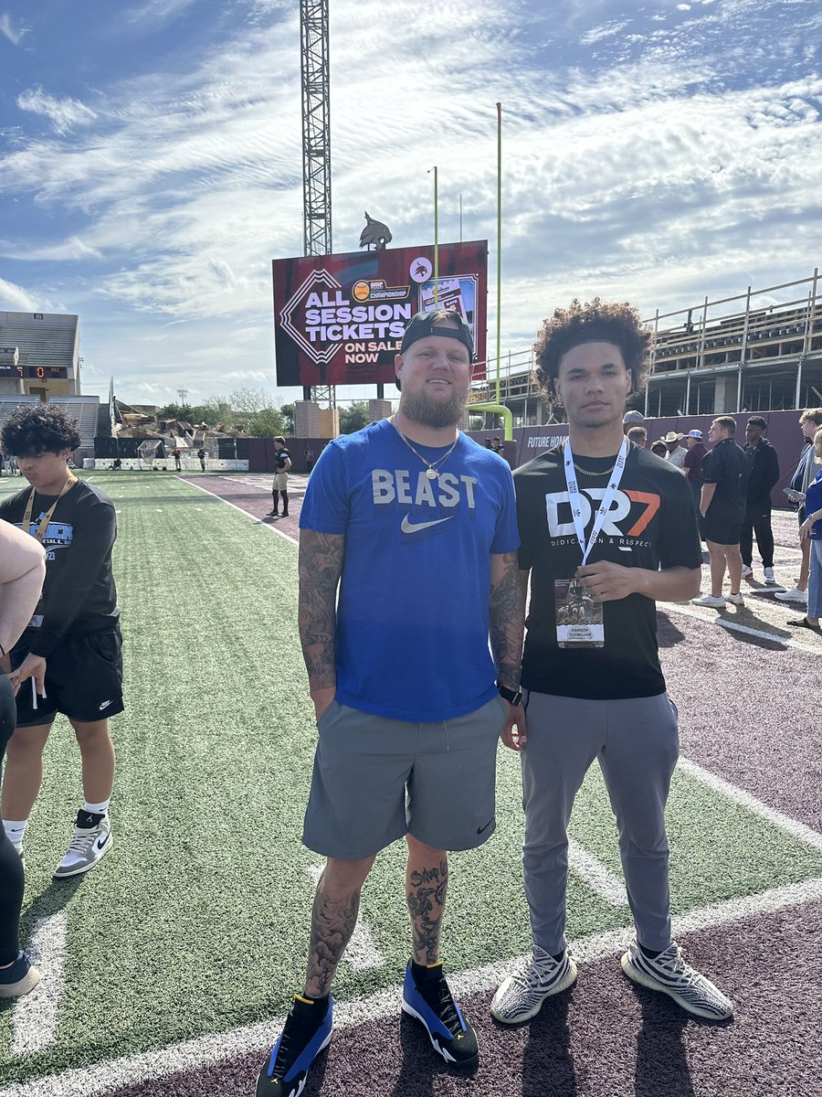 Had a great time at Texas state spring game thanks for the invite can’t wait to get back this summer for a camp! @_CoachGregg @TxStateBobcats @coachrlocks @ShoeWolfPack @SHSCoachForeman @CoachPolo17 @CoachWhite_84