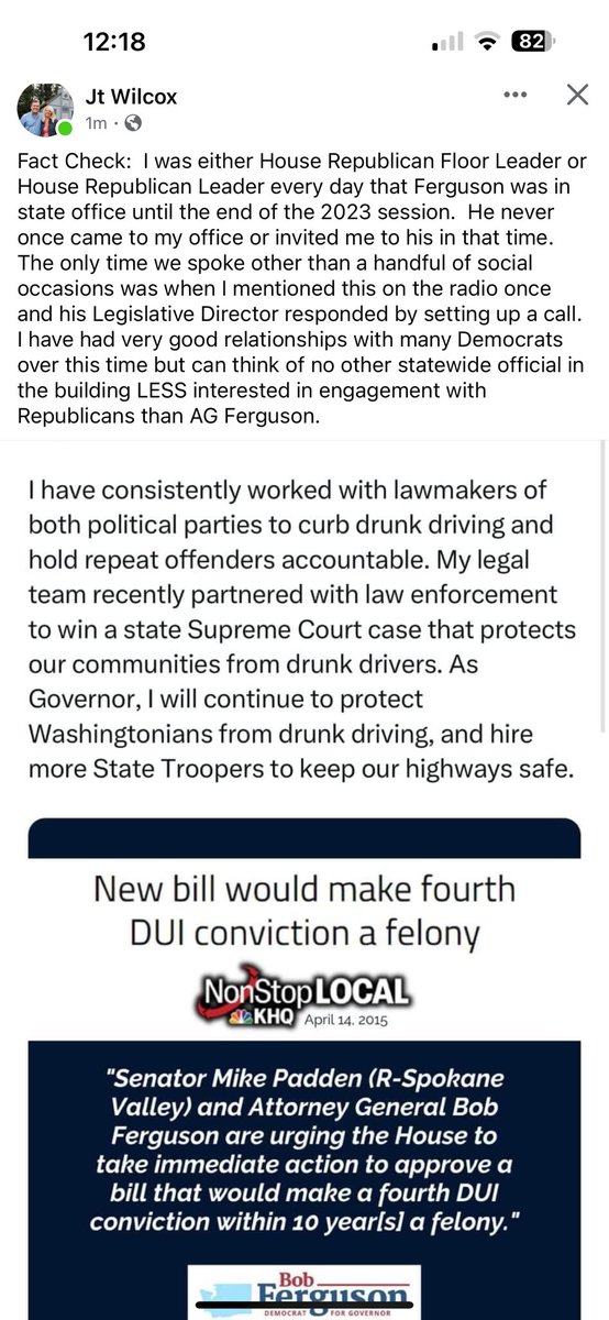 You heard it here from one of the most respected legislators in Olympia. @BobFergusonAG is not willing to have truly honest conversations and is in the Gubernatorial Race for himself. Virtually nothing about him is 'bipartisan.'

@jtwilcox111 

#Waleg #Waelex #2024Election…