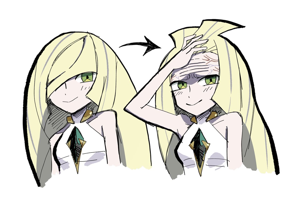 lusamine stays young by focusing all of her aging only to her forehead