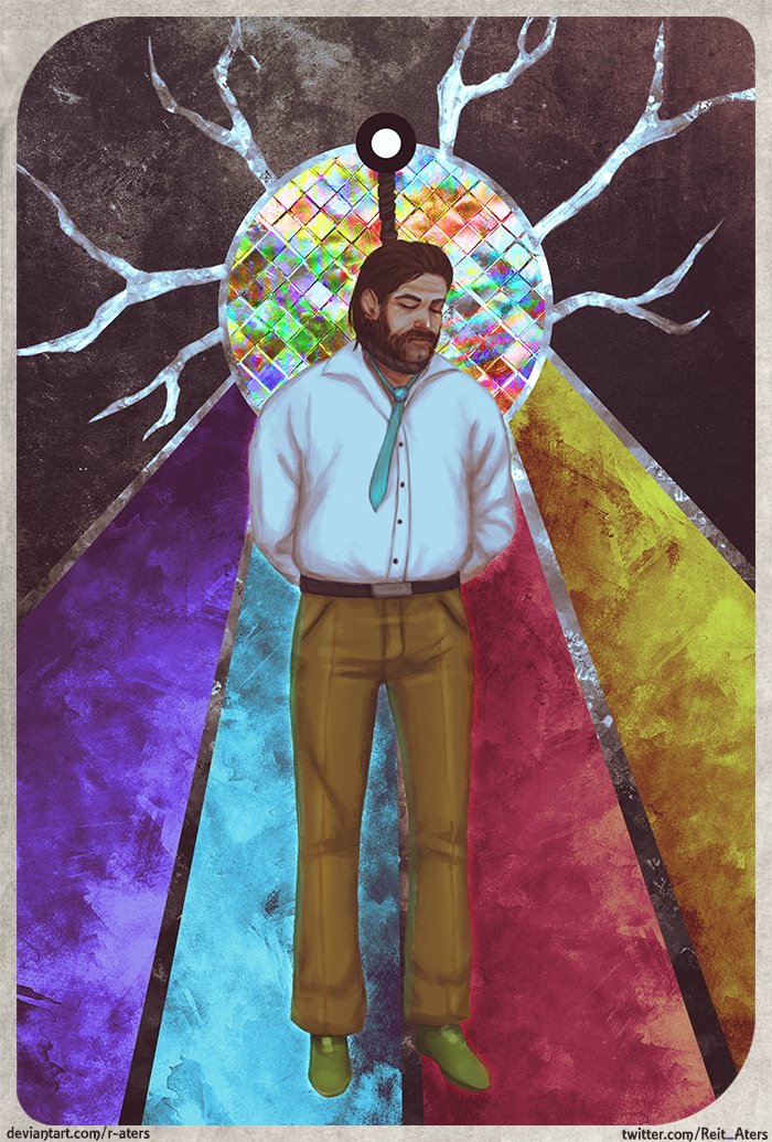 New tarot stylization! The one and only Harrier as the Hanged Man.  From lost helplessness, powerlessness, and complete lack of understanding of what is happening, to unshakable firmness, self-dedication, and faith in the world - that's all about him!

#DiscoElysium #harrydubois
