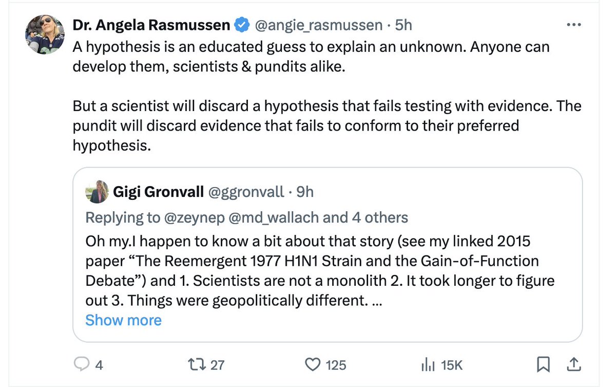 Angela Rasmussen nicely explains why she is a 'pundit' rather than a 'scientist':