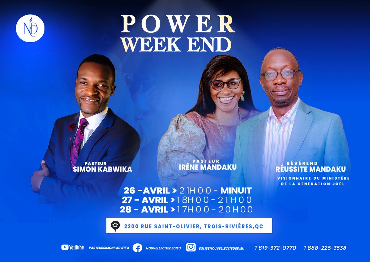 pasteursimon's tweet image. Pour la première fois au Canada, ne manquez pas le Power week-end de Père Abraham, le visionnaire de la génération Joël! Délivrance, guérison et restauration au rendez-vous. Venez en famille rencontrer Dieu! 🌟 #PèreAbraham #PowerWeekend #Canada