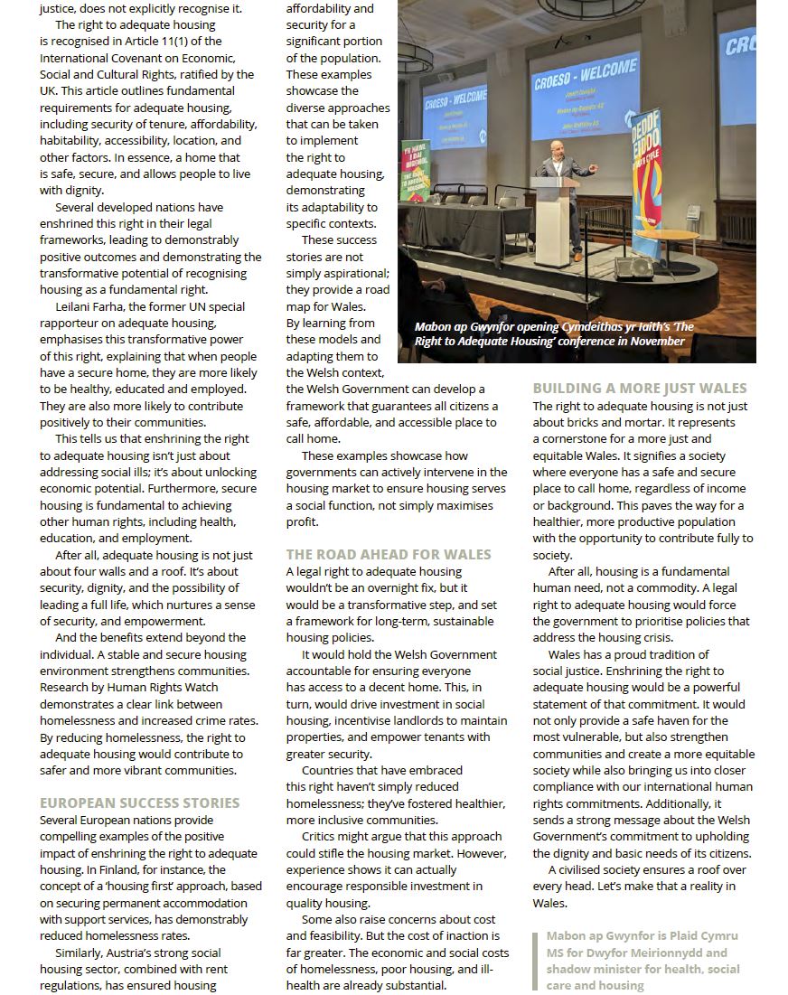 🏘️To solve the housing crisis we need to ensure that everyone in Wales has the right to adequate housing. It's not a fringe concept. Other countries have adopted this right and it's enshrined in international law. Let's stop dragging our feet and adopt it in Wales⤵️