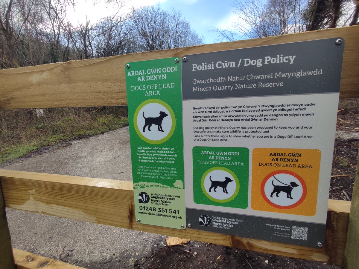 Dogs! 🐶 We want wildlife and your dogs to be safe when enjoying our Minera Quarry Nature Reserve. Our new dog policy tells you if you are in a 'Dogs Off Lead Area' (green), or a sensitive 'Dogs On Lead Area' (amber) where wildlife and metalworks could harm an off-lead dog.