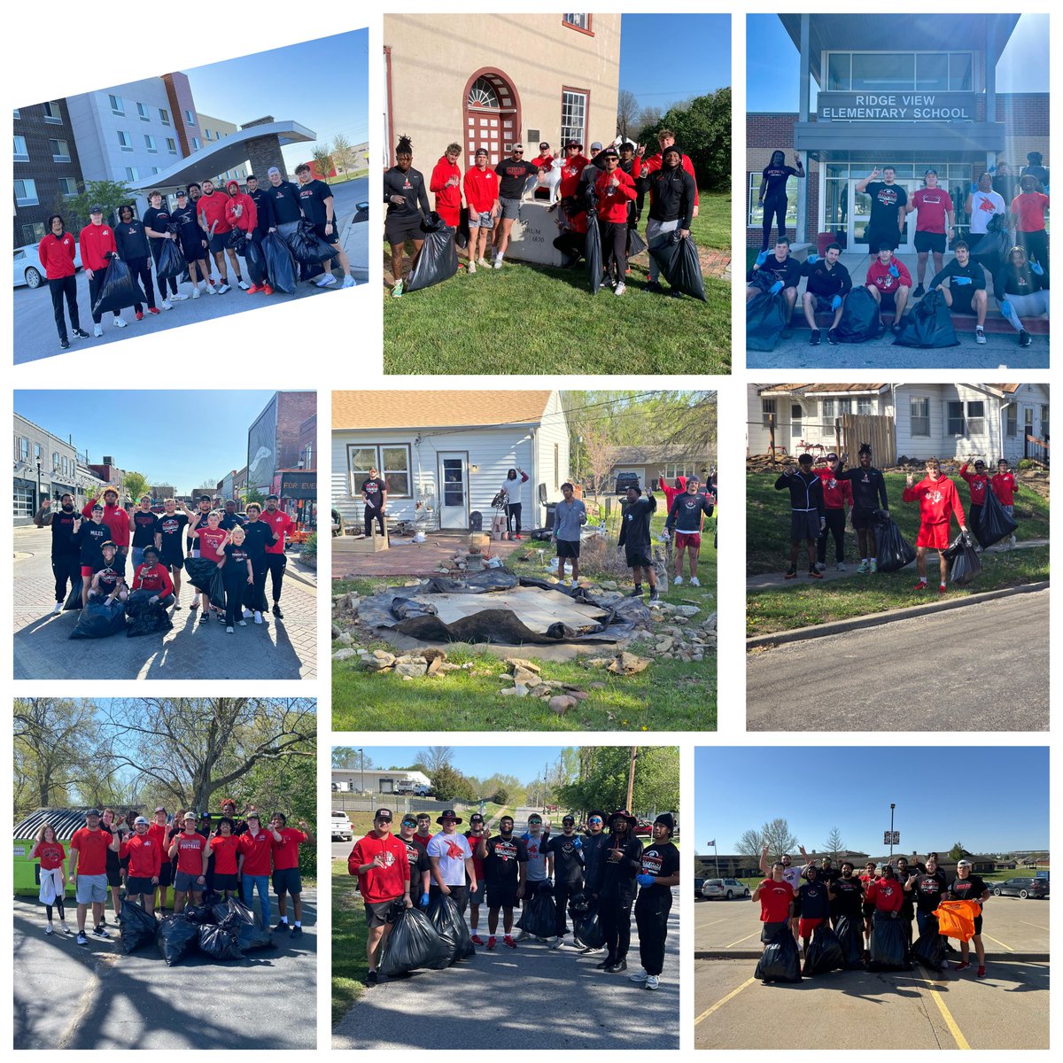 UCMFootballTeam's tweet photo. Today, our student - athletes gave back to the Warrensburg Community for our Spring Clean-up! We appreciate the support we receive &amp; enjoyed providing our time back today! #Selfless #DemandTheGive #EPIC https://t.co/tIC4ARvC4G