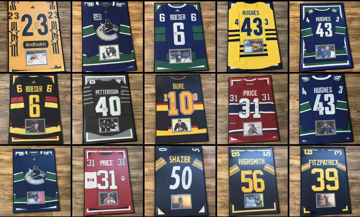 officially framed my first 75 jerseys! thank you all for the continued support, if you're interested in getting a piece done.. shoot me a DM! still $250.00 per frame (plus shipping if it's international or interprovincial) 👋🏼 #canucks