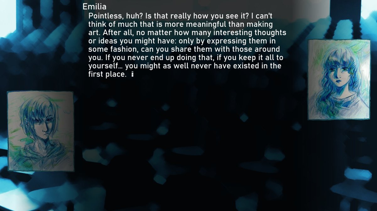 AnamnesiaVN's tweet photo. ✨show off your visual novel in 4 screenshots!✨

Anamnesia is a sci-fi mystery about being mentally ill in a death game. Or something like that.

Part 1 is available for free and works well enough as a standalone story (imo)! c:
https://t.co/JlsbLyh9Nf https://t.co/ui4G1WxR5P