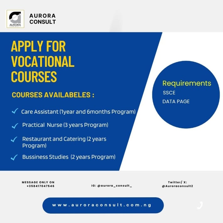 If you're interested in moving to Finland, contact @auroraconsult2 to get you into a vocational school in Finland where you are trained and given a job. There is an opening for practical nursing, Business Information Technology, Care Assistant, Restaurant and Catering. The…
