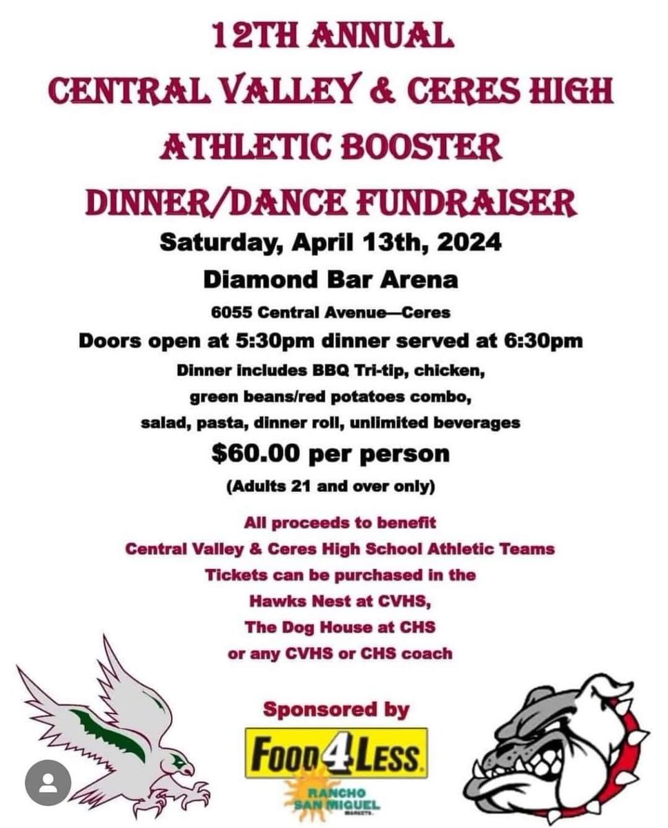 The rain won’t stop us; we are in a covered area &amp; on for tonight!! For just $60, it’s an all-inclusive ticket. Proceeds go to both CV &amp; CHS athletic programs. We have some amazing silent &amp; live auction items. Tickets are available at the door. We hope to see you there!