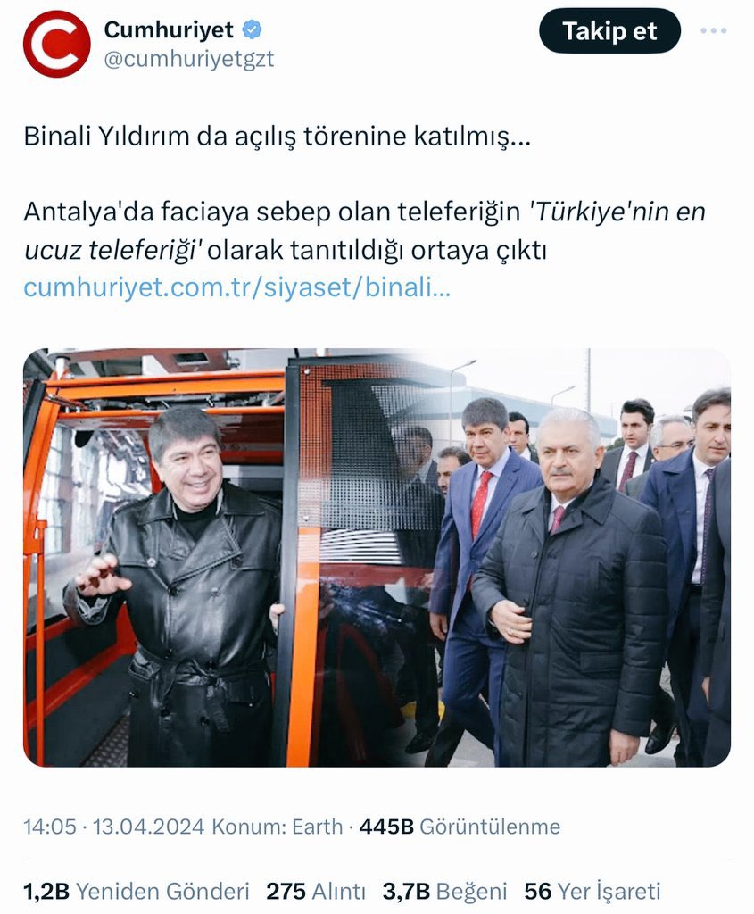 Yıllık bakımdan sadece 40 gün sonra facia yaşanmış ama Cumhuriyet gazetesi  bakın nasıl bir algıyla olayı paylaşıyor CHP’li belediye başkanına tek söz yok!

——-
 #şehirdefestivalvar Samoş Samiyen Samet Aybaba Şenol Güneş