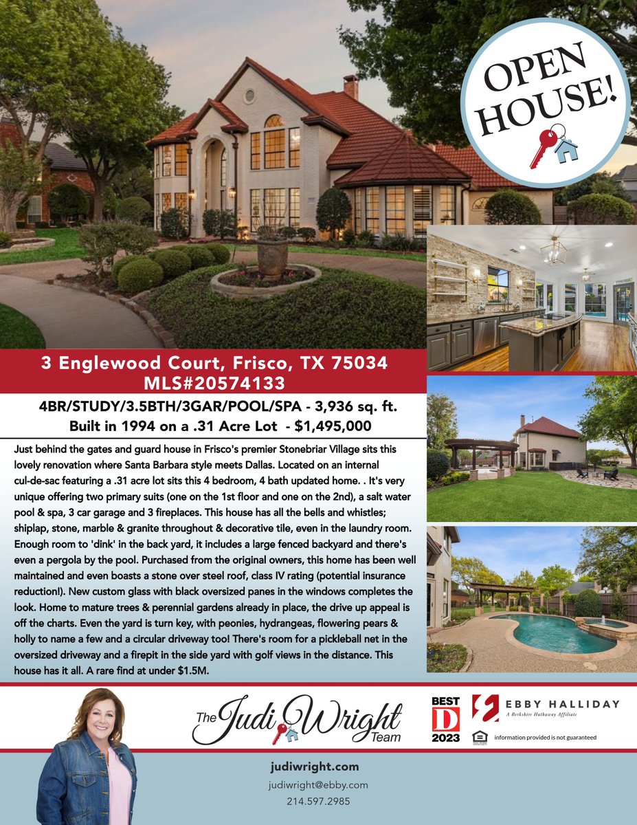 #OpenSunday in gated/guarded Stonebriar Village (Frisco's premier golf community).  Open 4/14 from 1-3PM!

#openhouse #opensunday #frisco #friscotx #gated #golfcoursecommunity #stonebriar #stonebriarhomes #thejudiwrightteam #wesellstonebriar #thewrightteamfortherighthome #home