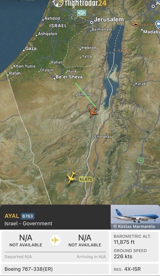 🇮🇱 BREAKING: Israeli government aircraft, possibly Wing of Zion (Israeli equivalent to Air Force One) is now airborne