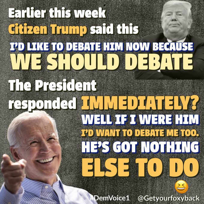 #wtpBLUE #DemVoice1 #ProudBlue #wtpGOTV24
Trumps behavior during the debates in 2020 were a national embarrassment. Presidential debates are for candidates who know how to conduct themselves in public, who’ve earned the right to be on the stage. Trump falls short on both counts.