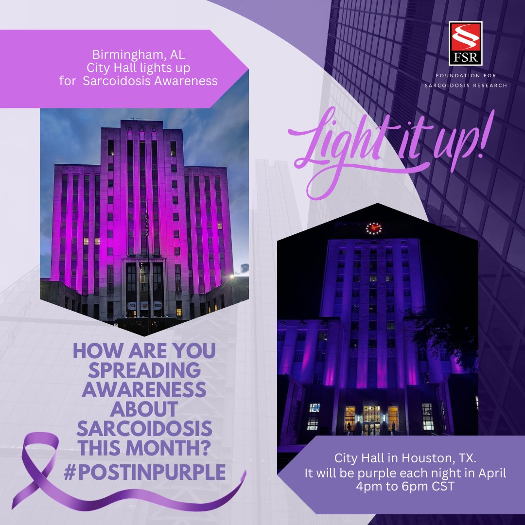 Today, we're raising awareness for Sarcoidosis by posting in purple! The color purple represents hope and support for those affected by this condition. #SarcoidosisAwareness #PurplePower #PostinPurple #SaySarcoidosis #StopSarcoidosis loom.ly/YPqLzik