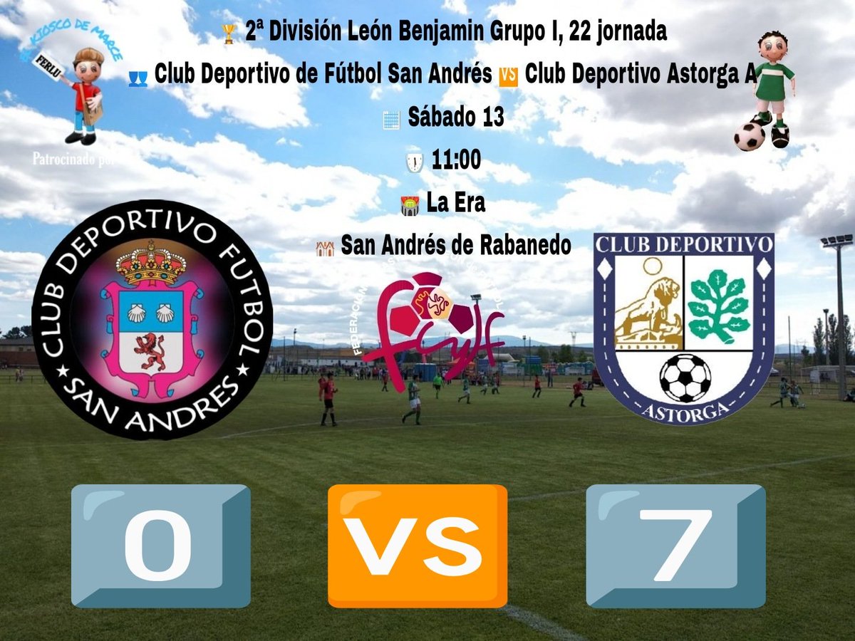 🏆 3ª División @futbolbaseleon Alevín
👥 @cdonzonilla B 0️⃣3️⃣ 🆚 1️⃣2️⃣ @CD_Astorga A

🏆 3ª División León Pre-Benjamín
👥 @CD_Astorga B 0️⃣ 🆚 3️⃣ @CDSportBernesga

🏆 2ª División León Benjamin
👥 @CDFSanandres 0️⃣ 🆚 7️⃣ @CD_Astorga A