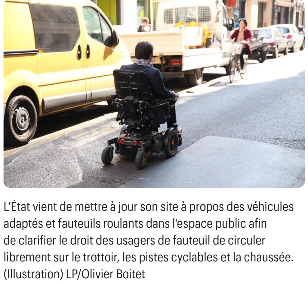 Suite à un voeu voté au #conseildeparis, les fauteuils roulants sont autorisés sur pistes cyclables et chaussée 👏👏👏 

C'était une clarification indispensable. C'est aussi une avancée importante de reconquête de l'espace public pour les personnes en situation de mobilité