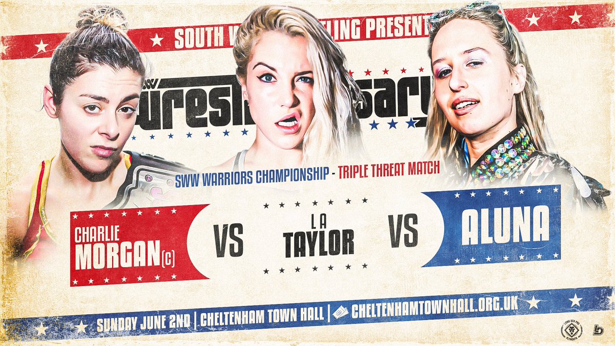 ⚡️WRESTLEVERSARY IV MATCH ANNOUNCEMENT⚡️ IT IS OFFICIAL! All three competitors have signed the contract, and it’ll be: @CharlieMorganuk(c) Vs. @L_A_Taylor_ Vs. ALUNA - SWW Warriors Championship 🗓️ Sunday June 2nd 📍 @CheltenhamTH 🎟️ cheltenhamtownhall.org.uk