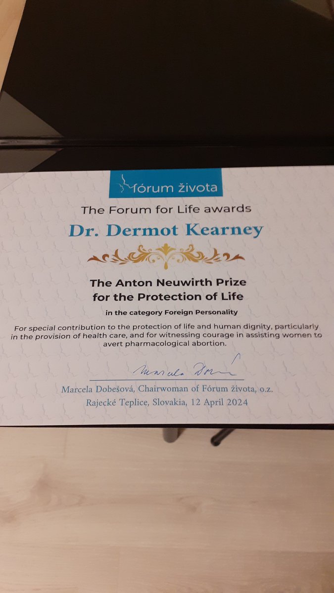 DermotKearney3's tweet photo. I am overwhelmed by the love &amp; kindness demonstrated by the beautiful prolife people of Slovakia at this weekend's Forum for Life (Fórum života) Conference in Rajecké Teplice, for honouring me with the Anton Neuwirth Award &amp; inviting me to deliver a presentation on APR. https://t.co/q8Nyax7IuH