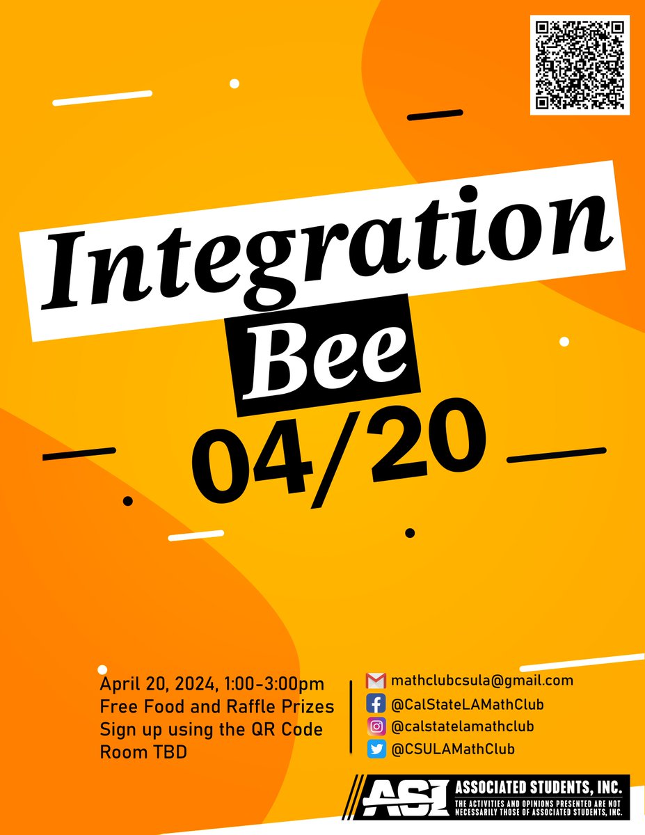Please join us next week for our First Integration Bee!!!! Sign up using QR Code.