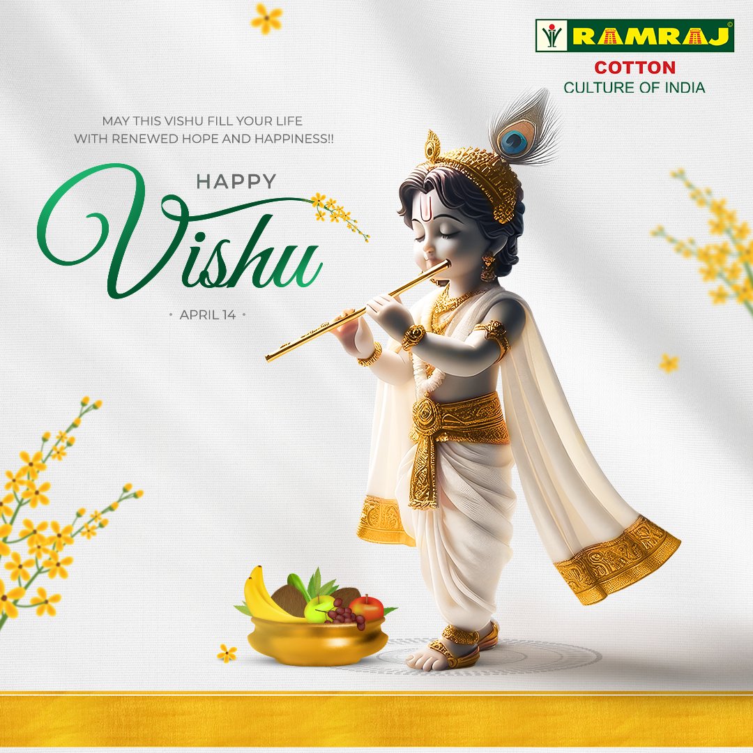 On this auspicious day of Vishu, may your life be adorned with happiness, peace, and prosperity. Happy Vishu! #Vishu #Newbeginnings #VishuCelebration #JoyfulMoments #Newyear #Ramraj