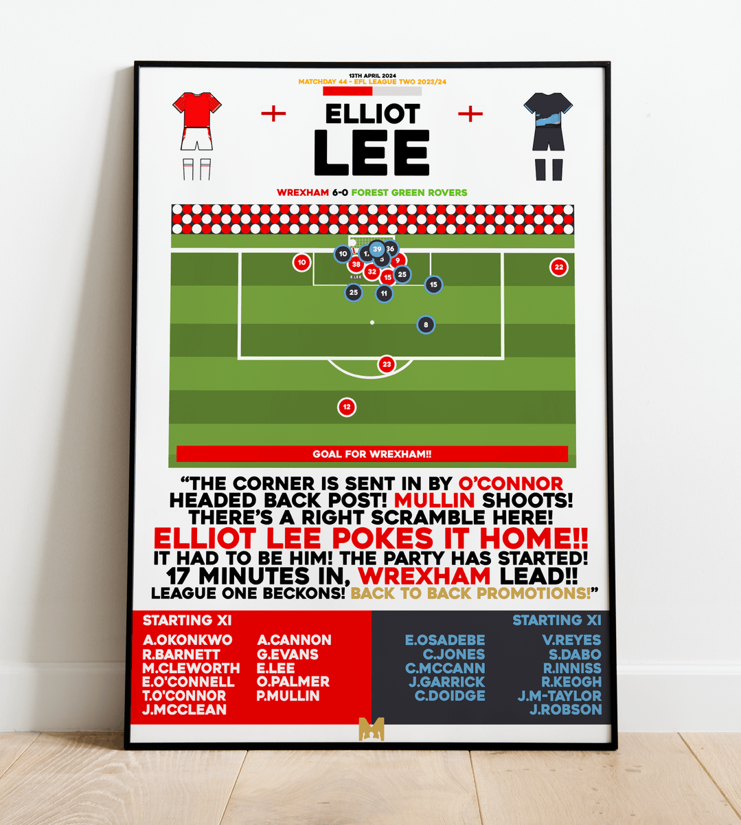 🚨NEW DROP🚨 

Congratulation to Wrexham on your Promotion to League One!⬆️

We're proud to release a Framed Print to make any Wrexham fan Happy!🔴🏴󠁧󠁢󠁷󠁬󠁳󠁿

Cult Hero Eliott Lee v Forest Green🏴󠁧󠁢󠁥󠁮󠁧󠁿 

CODE: ‘WREXHAM' for 15% OFF All Wrexham Items✅ 

➡️mezzaladesigns.co.uk/collections/wr…

#WxmAFC