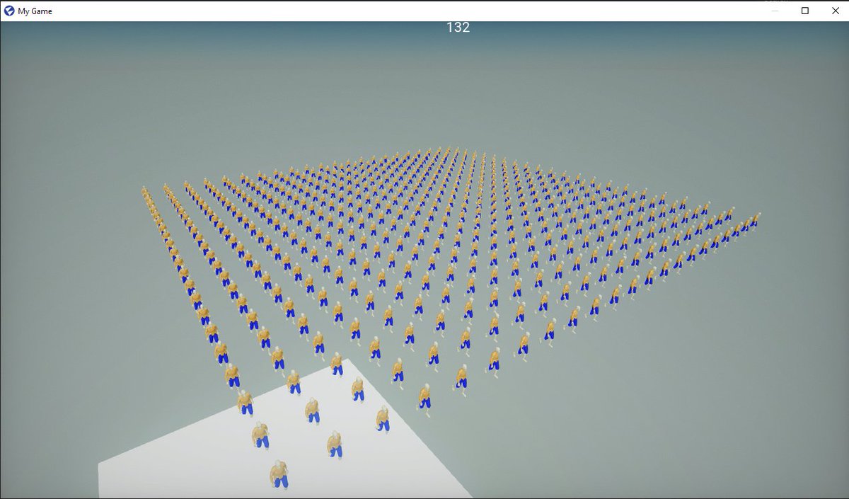 duroxxigar's tweet image. I wanted to see how many anims I could play in @FlaxEngine . This is 500 skeletal meshes, playing one animation on loop at 70 FPS. The Flax dev wasn&apos;t happy that it was only 70. He fixed some perf problems in the engine. Now it is 132. Others in thread
#gamedevelopment #indiedev