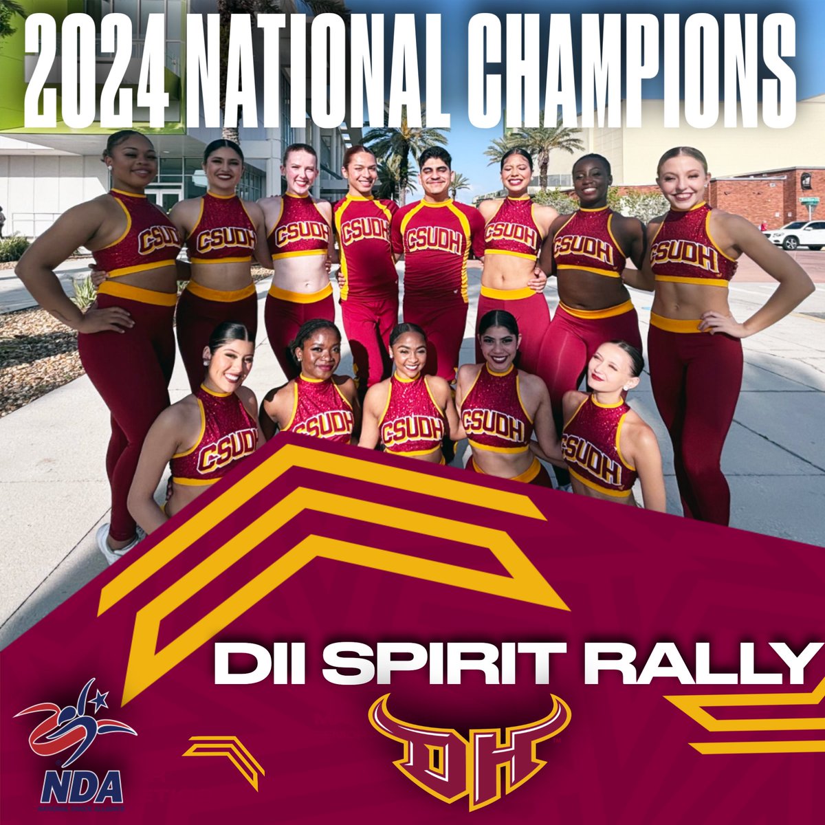 For the second consecutive year, @CSUDHDanceTeam has been crowned the 2024 National Champions in DII Spirit Rally!! Congrats Toros! Way to represent the Toro Nation on the big stage!! #TorosPride #ToroSpirit