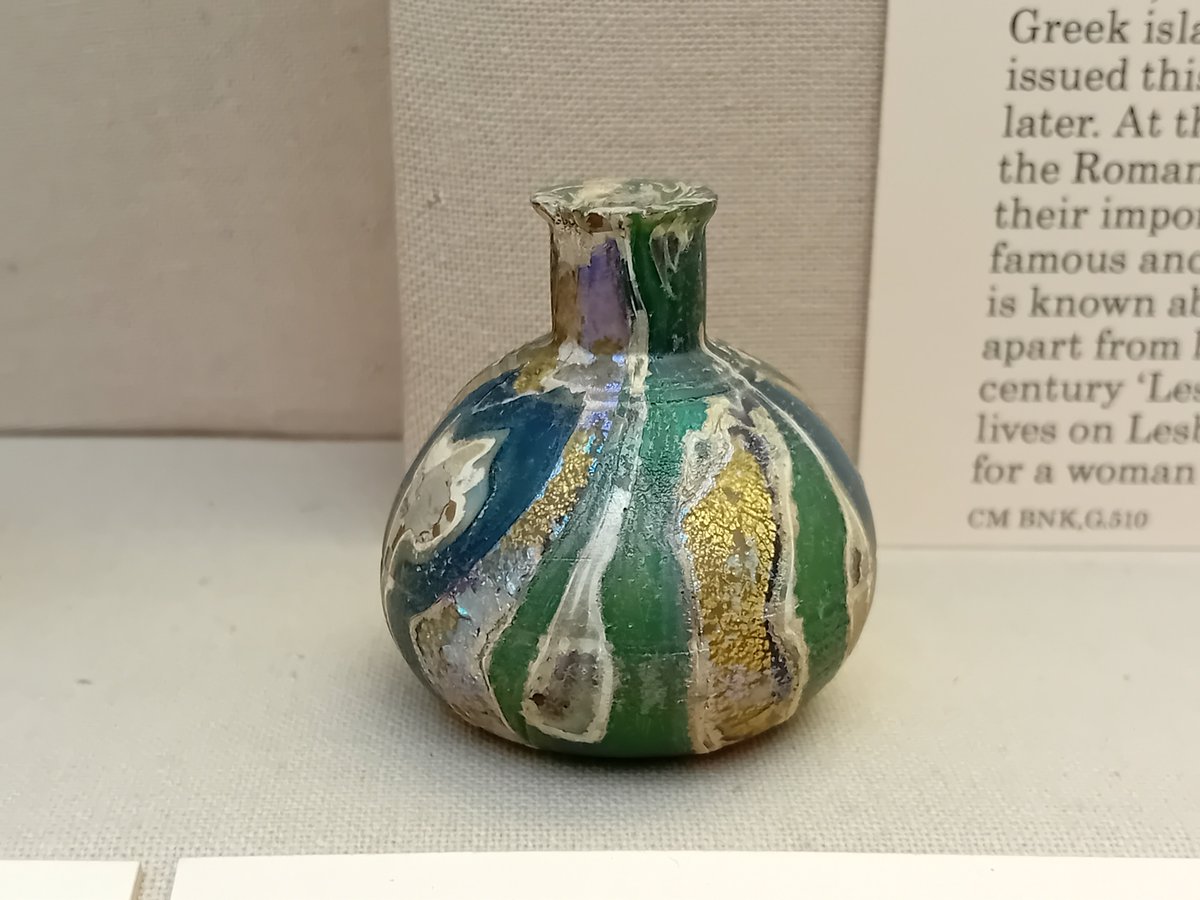 A #Roman glass bottle, made about 2000 years ago & once used to hols perfume or perfumed oil. A beautiful piece of #AncientGlass!