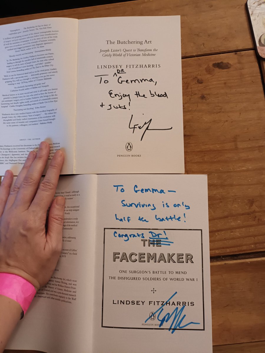 Throwback to OG #histfest when @DrLindseyFitz signed my #ButcheringArt with my 'Dr' title while I was submitting proudly saying 'I shall be the first to call you Dr' to today #histfest2024 signing #TheFacemaker & congratulating me! @HistFestUK #twitterstorians #history