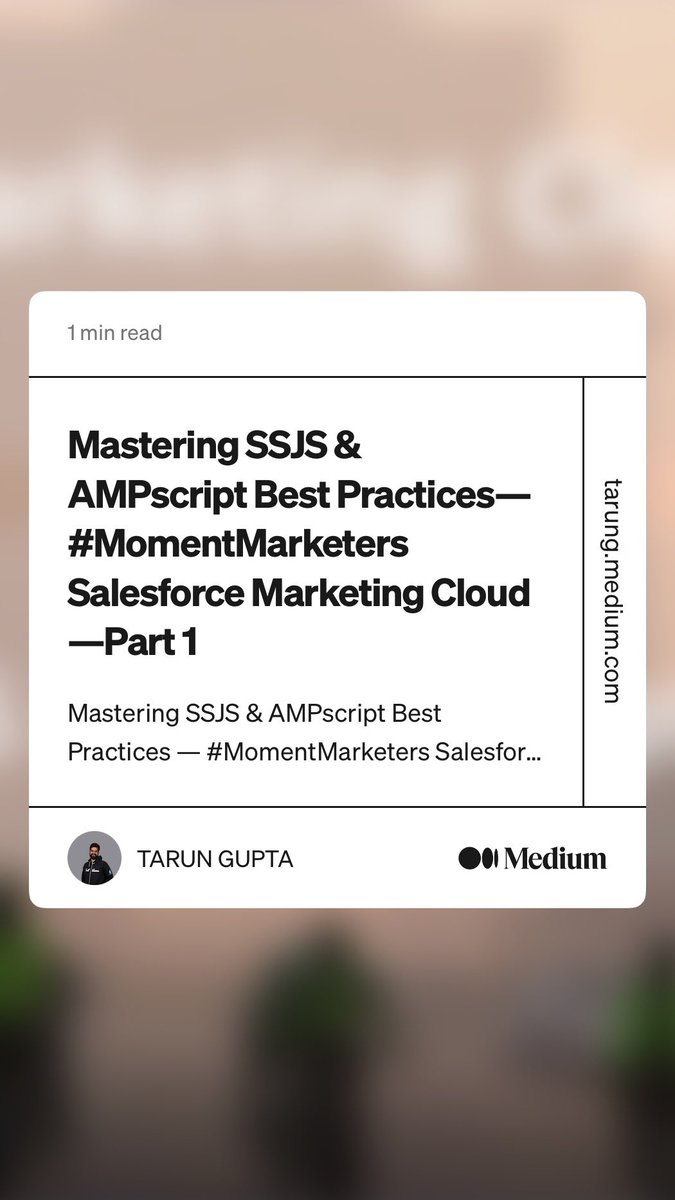 Hello #MomentMarketers #BAM 

Here is the Best Practices of AMPScript 

Blog - medium.com/@tarung/master…