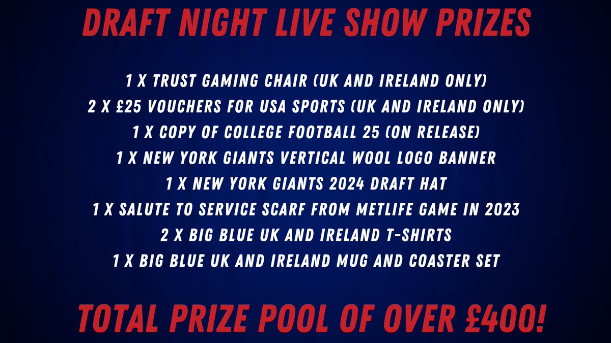 HERE IT IS!

The list of prizes that can be won on draft night

Details on how to enter will be coming tomorrow plus every entry will also get a free copy of our personally curated draft bible that is over 700 pages long including stats, top fives, mock draft projections and more