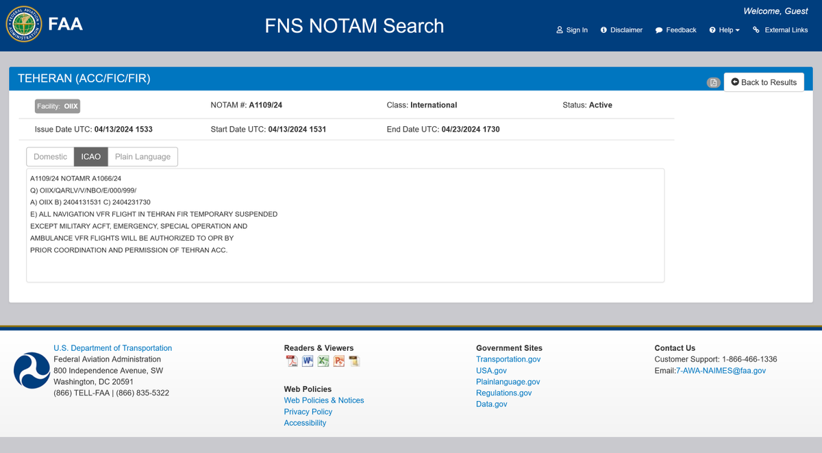 WebSorber's tweet photo. Iran issued a NOTAM 
 No VFR flight
#IranAttack #iran https://t.co/Hm8BHg3YeN